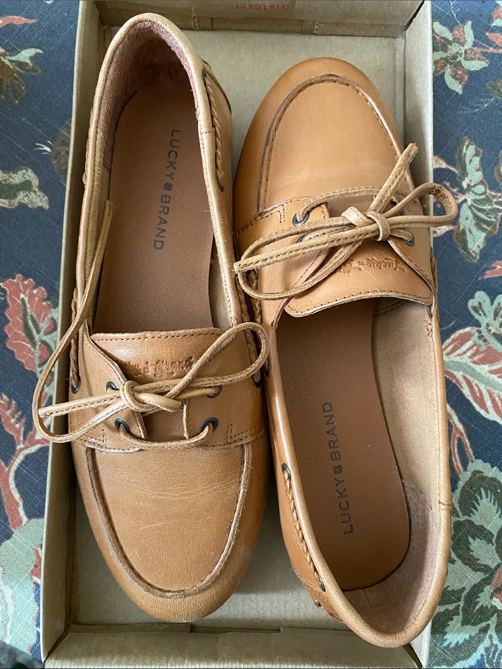 Lucky Brand Women's Tan Leather Slip-On Boat Loafers